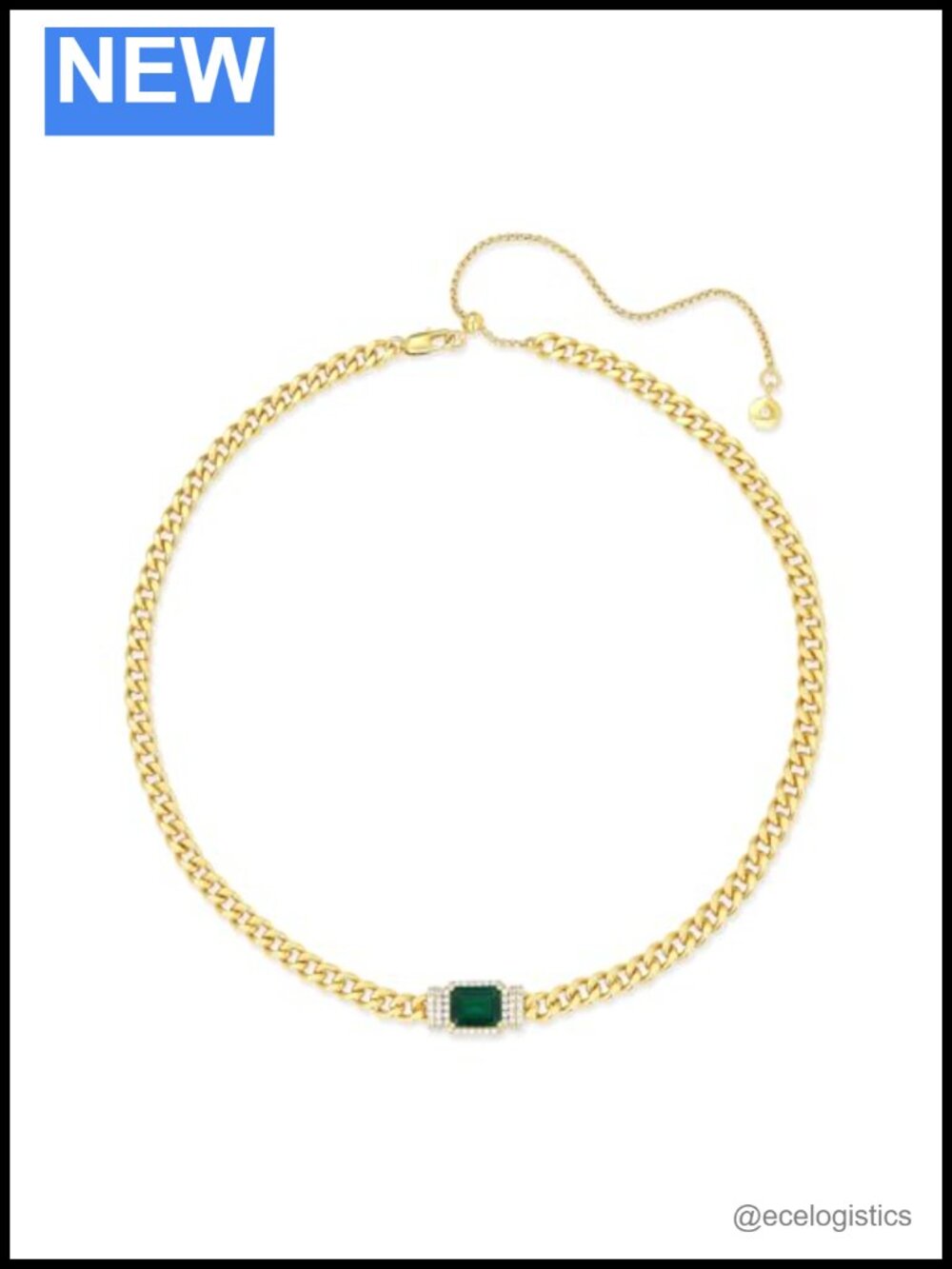 18K Gold Plated Created Emerald Choker Necklace Adjustable Slide Lock Dainty